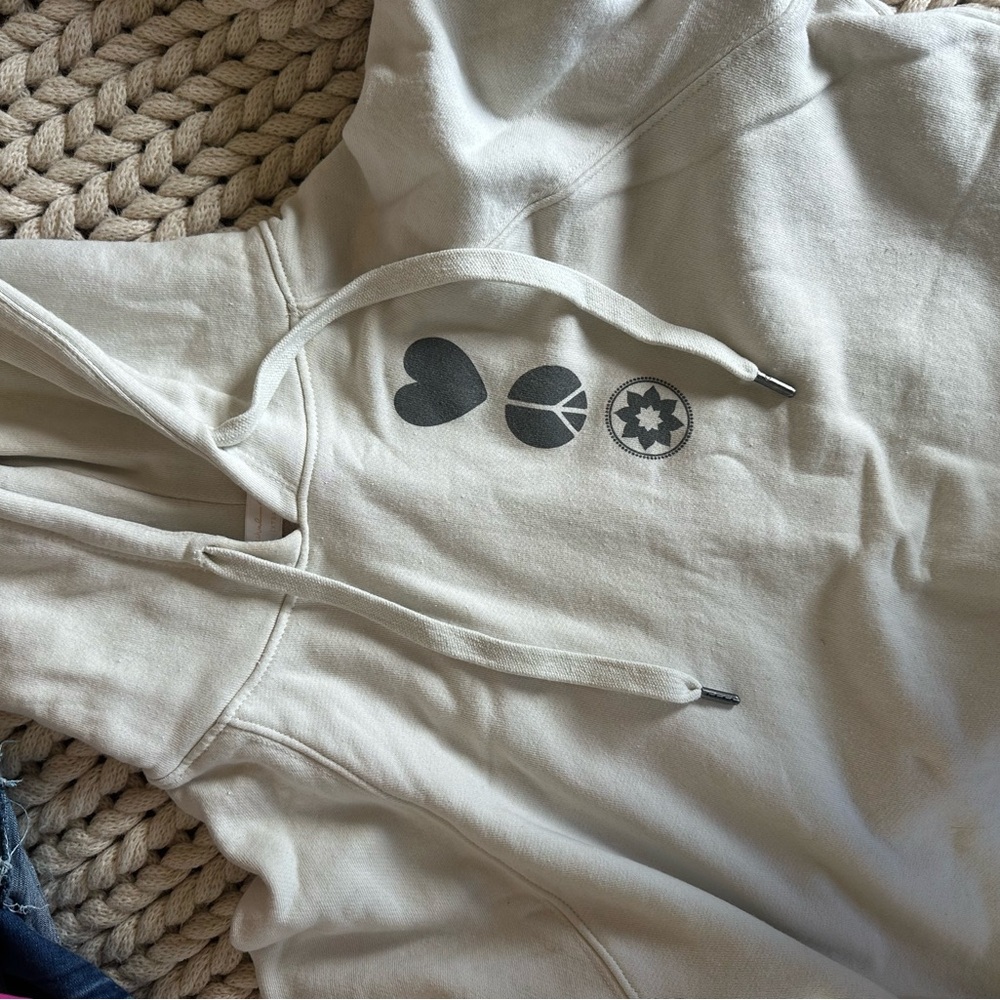 Cream Hoodie with peace, love, Pilates